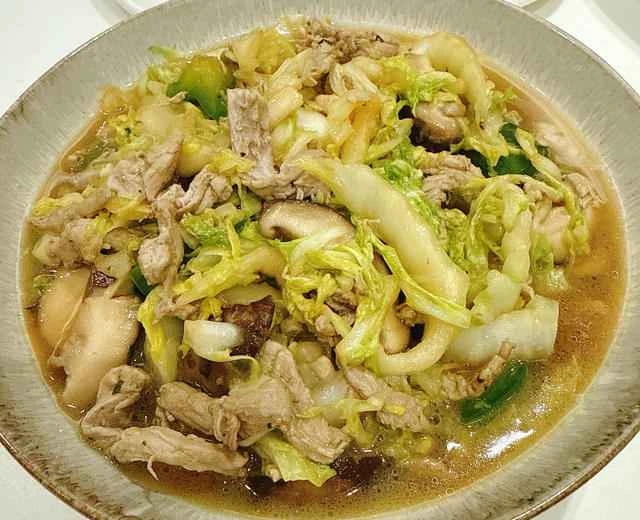 Recipe for stir-fried bok choy, mushrooms, and shredded pork